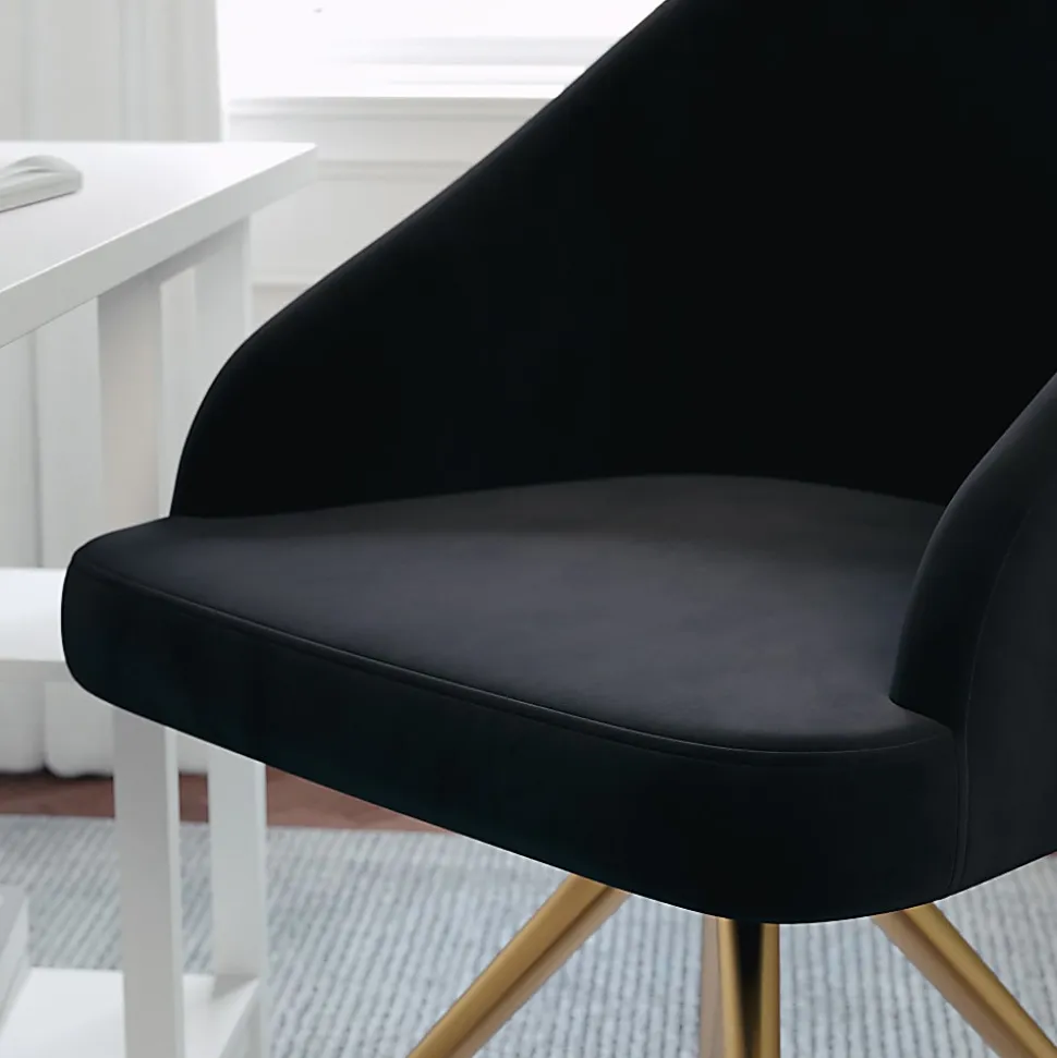 Martha Stewart Sora Upholstered Mid-Back Stationary Office Task Chair, Velvet, Black/Polished Nickel