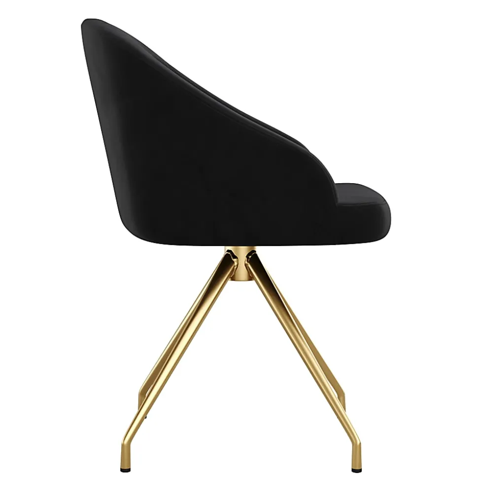 Martha Stewart Sora Upholstered Mid-Back Stationary Office Task Chair, Velvet, Black/Polished Nickel