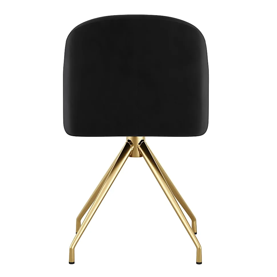 Martha Stewart Sora Upholstered Mid-Back Stationary Office Task Chair, Velvet, Black/Polished Nickel