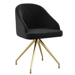 Martha Stewart Sora Upholstered Mid-Back Stationary Office Task Chair, Velvet, Black/Polished Nickel