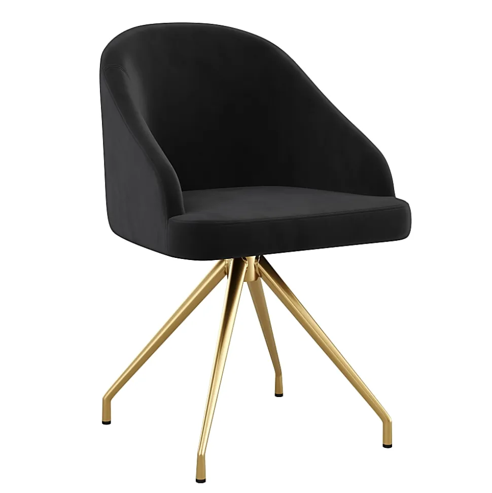 Martha Stewart Sora Upholstered Mid-Back Stationary Office Task Chair, Velvet, Black/Polished Nickel