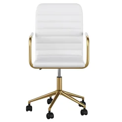 Martha Stewart Taytum Faux Leather Upholstered Mid-Back Executive Office Chair, White/Polished Brass