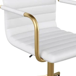 Martha Stewart Taytum Faux Leather Upholstered Mid-Back Executive Office Chair, White/Polished Brass