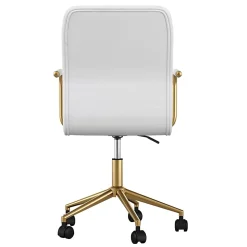 Martha Stewart Taytum Faux Leather Upholstered Mid-Back Executive Office Chair, White/Polished Brass