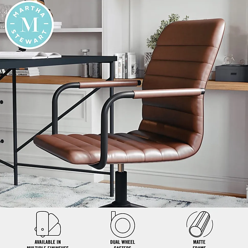 Martha Stewart Taytum Faux Leather Upholstered Mid-Back Executive Office Chair, Saddle Brown/Oil-Rubbed Bronze