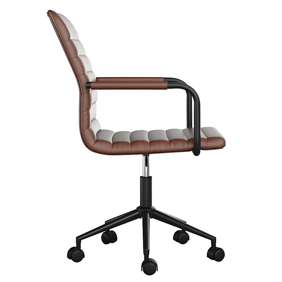 Martha Stewart Taytum Faux Leather Upholstered Mid-Back Executive Office Chair, Saddle Brown/Oil-Rubbed Bronze