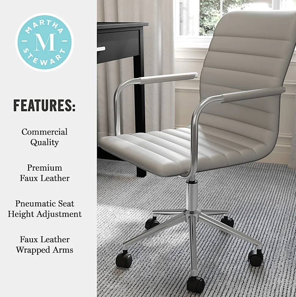 Martha Stewart Taytum Upholstered Office Chair, Gray Faux Leather/Polished Nickel Frame