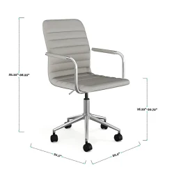 Martha Stewart Taytum Upholstered Office Chair, Gray Faux Leather/Polished Nickel Frame