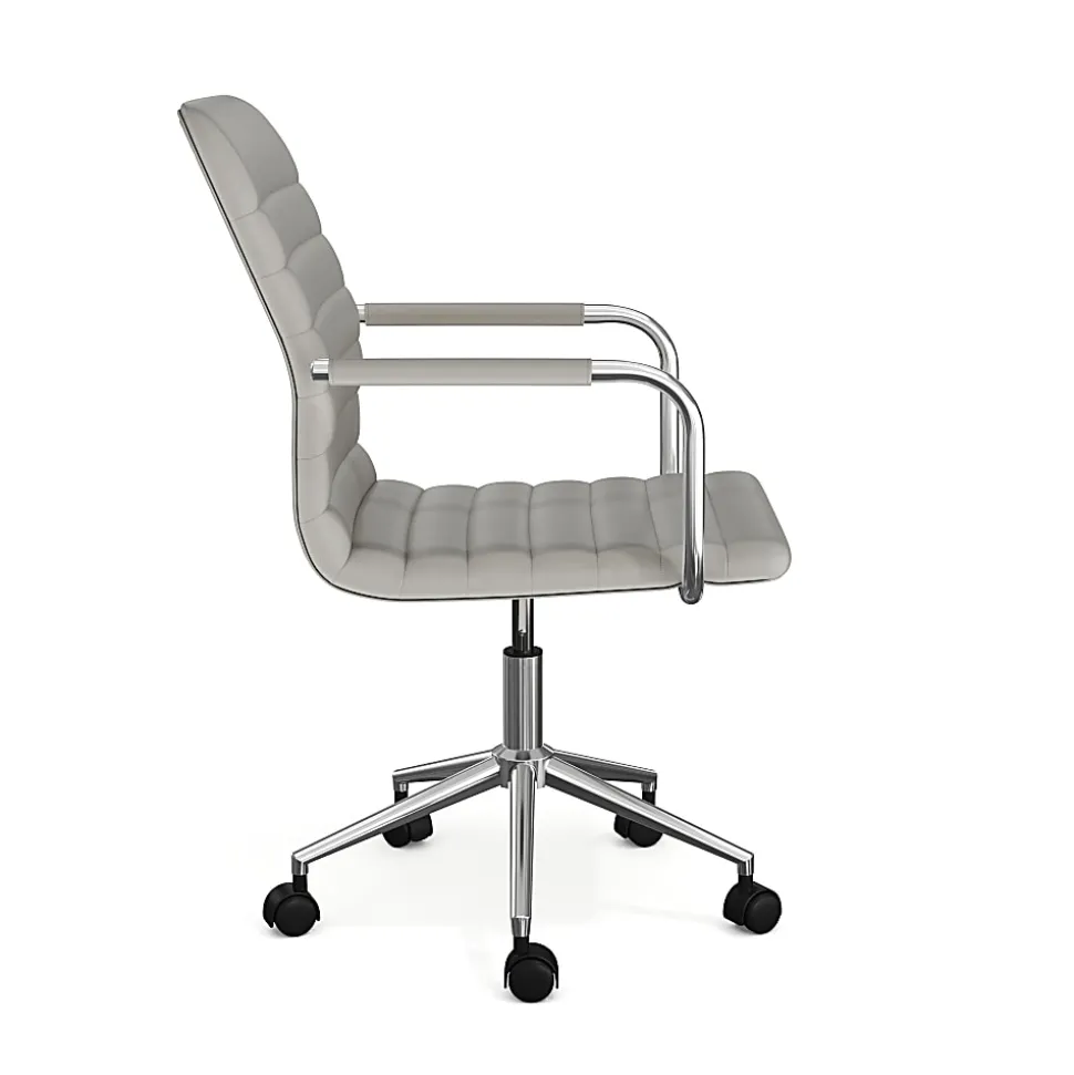 Martha Stewart Taytum Upholstered Office Chair, Gray Faux Leather/Polished Nickel Frame