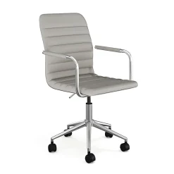Martha Stewart Taytum Upholstered Office Chair, Gray Faux Leather/Polished Nickel Frame