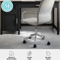 Martha Stewart Taytum Upholstered Office Chair, Gray Faux Leather/Polished Nickel Frame