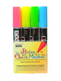 Marvy® Uchida Bistro Chalk Markers, 4 Markers Per Set, Pack Of 2 Sets, Broad Point, Fluorescent, 8 Markers