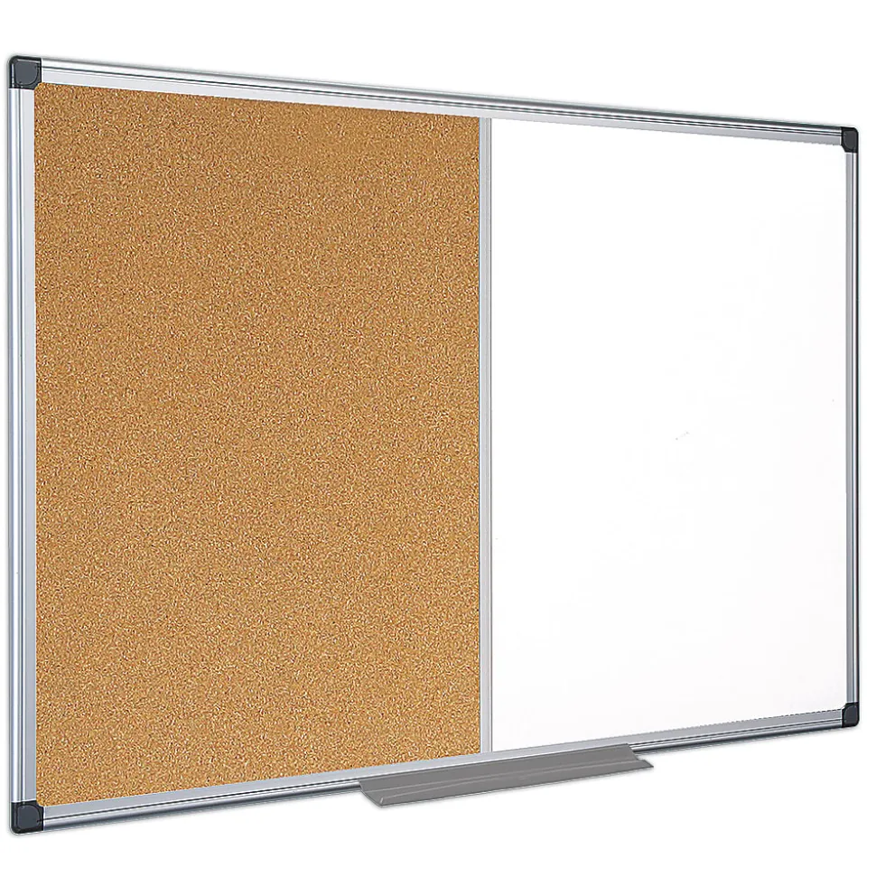 MasterVision® Cork/Non-Magnetic Melamine Dry-Erase Whiteboard Combination Board, 36" x 48", Silver Aluminum Frame