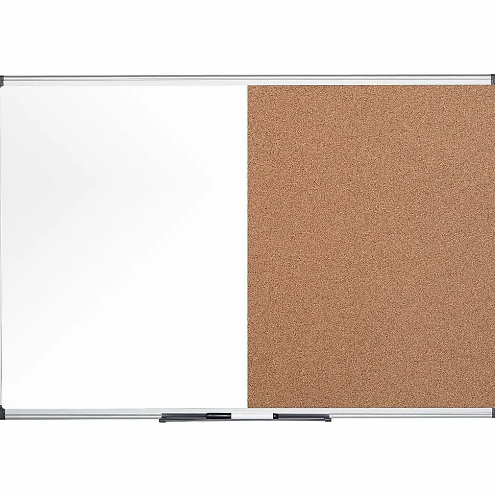 MasterVision® Cork/Non-Magnetic Melamine Dry-Erase Whiteboard Combination Board, 36" x 48", Silver Aluminum Frame