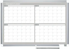 MasterVision® Dry-Erase Calendar Whiteboard With 4-Month Grid, 24” x 36”, Metal Frame With Gray Finish