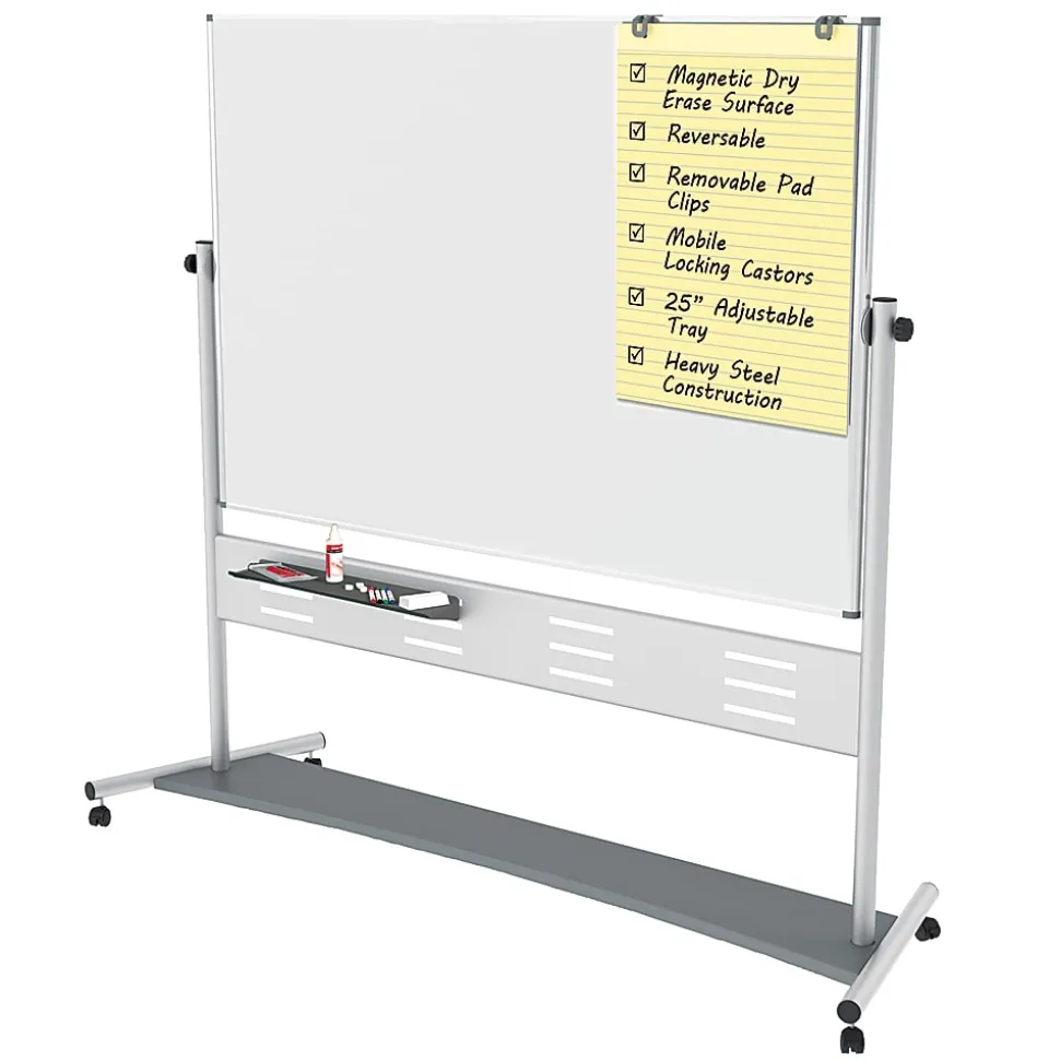 MasterVision® Gold Ultra™ Evolution Revolver Magnetic Mobile Dry-Erase Whiteboard Easel, 70" x 47", Aluminum Frame With Silver Finish