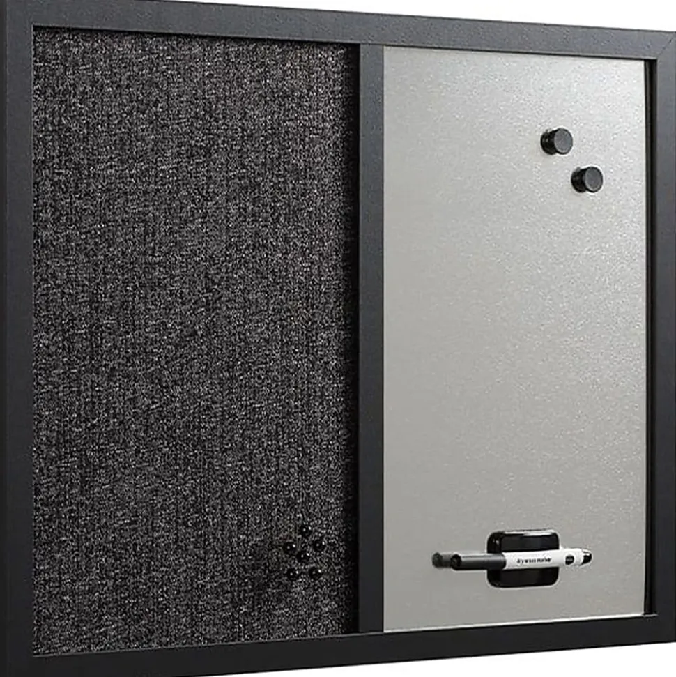 MasterVision® Magnetic Dry-Erase Whiteboard/Fabric Bulletin Combination Cubicle Board, 18” x 24”, Wood Frame With Black Finish