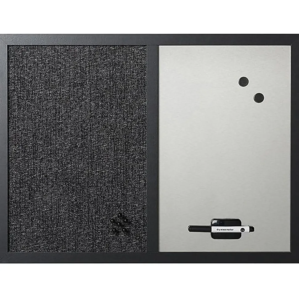 MasterVision® Magnetic Dry-Erase Whiteboard/Fabric Bulletin Combination Cubicle Board, 18” x 24”, Wood Frame With Black Finish