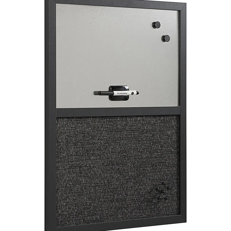 MasterVision® Magnetic Dry-Erase Whiteboard/Fabric Bulletin Combination Cubicle Board, 18” x 24”, Wood Frame With Black Finish