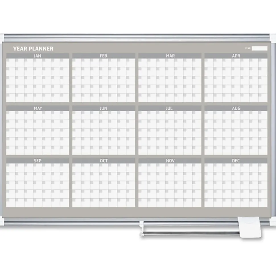 MasterVision 36" 12-month Calendar Planning Board - Yearly - 12 Month - White - Aluminum - 24" Height x 36" Width