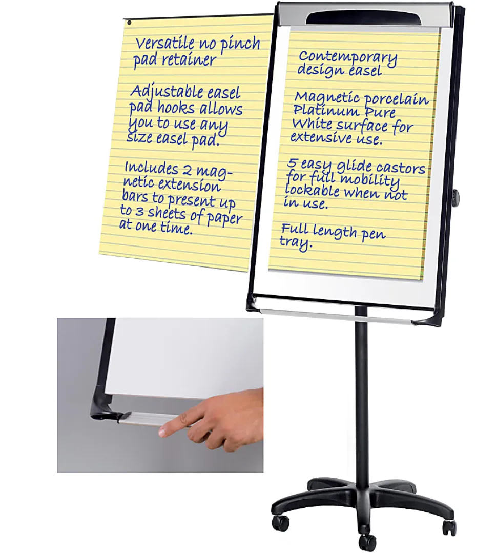 MasterVision® Platinum PureWhite™ Porcelain Magnetic Mobile Dry-Erase Whiteboard Easel, 29" x 41" Metal Frame With Black/Gray Finish