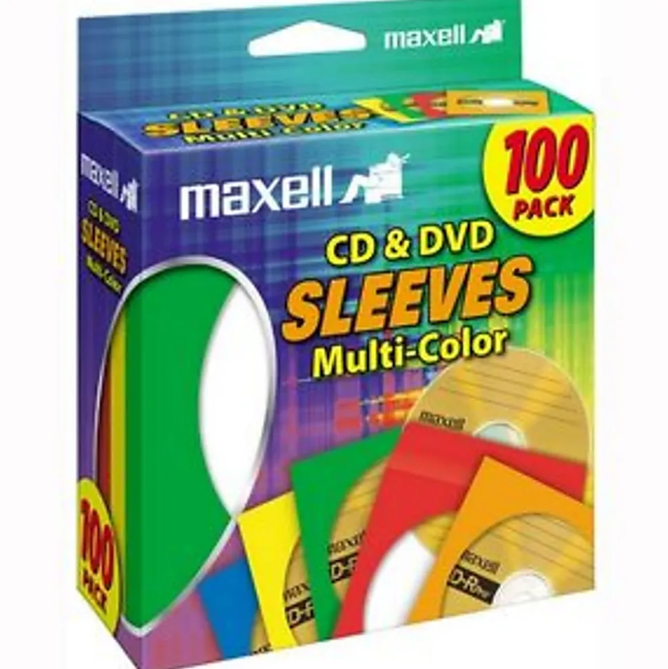 Maxell® CD/DVD Sleeves, Assorted Colors, Pack Of 100