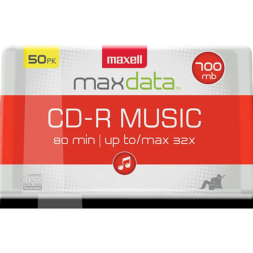 Maxell® CD-R Music 32x 80-Minute 700MB Blank Discs, Orange, Pack Of 50 Discs