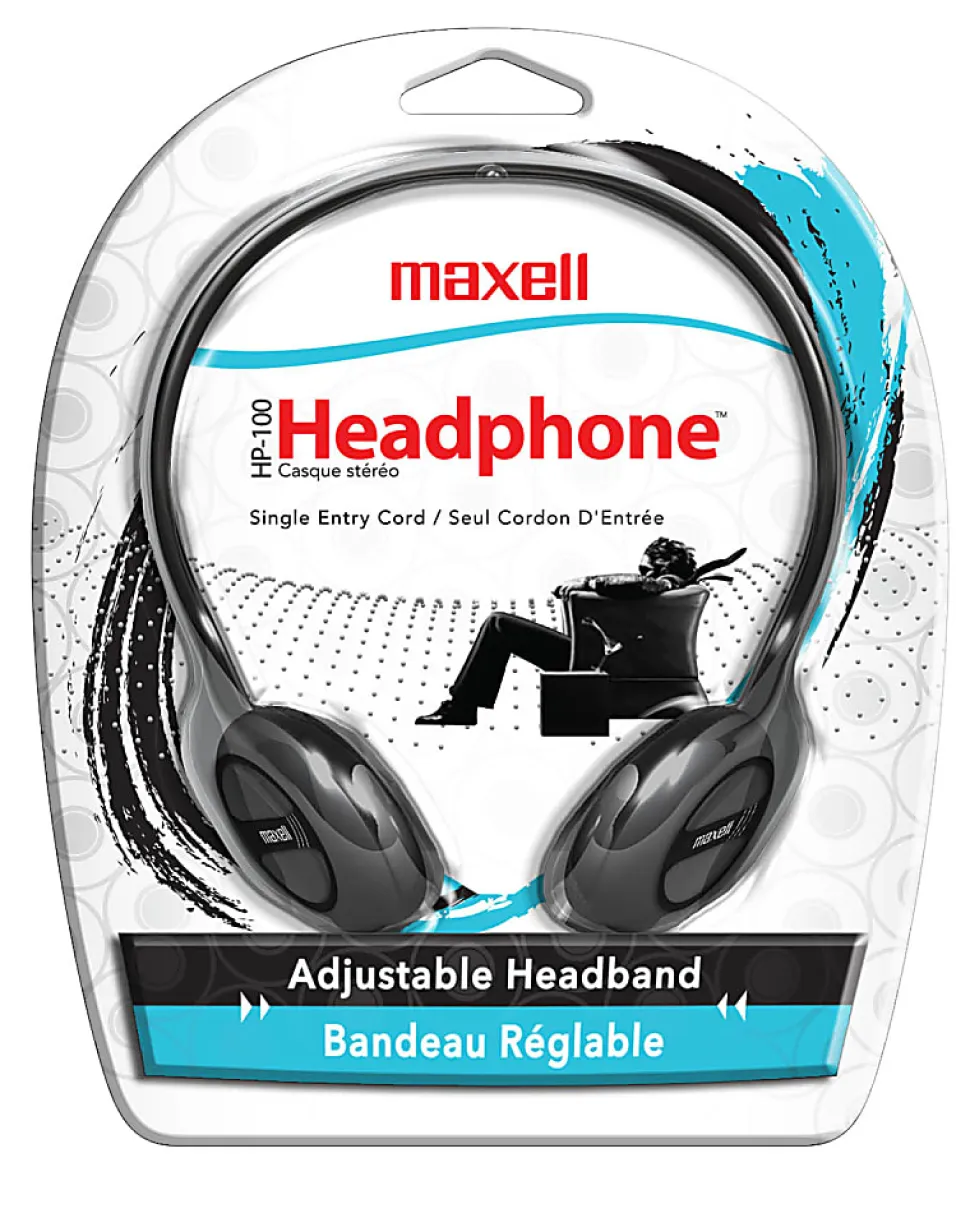 Maxell HP-100 Lightweight Stereo Headphone, Black