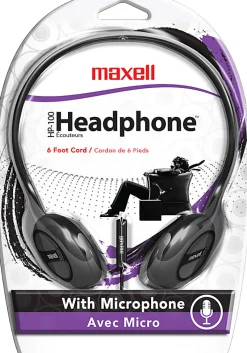 Maxell® HP-100 On-Ear Headphones With Microphone, Black