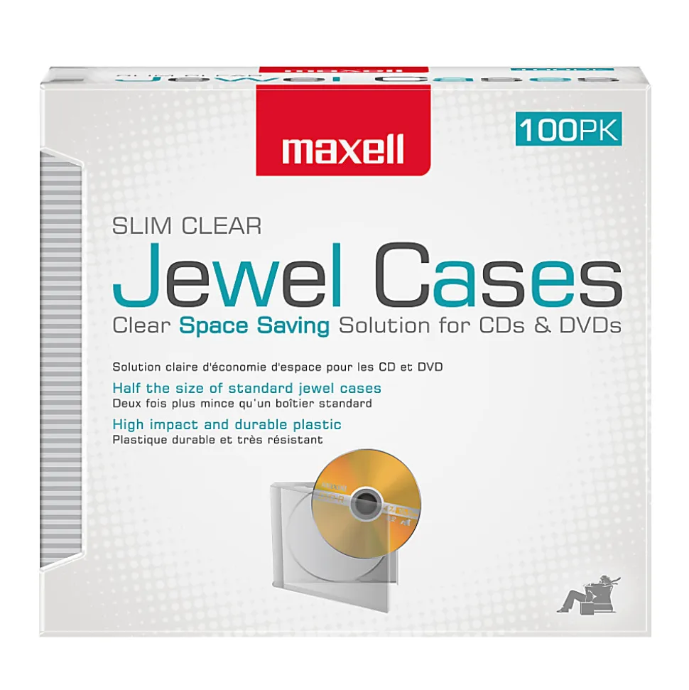 Maxell® Slim Jewel Cases, Clear, Pack Of 100