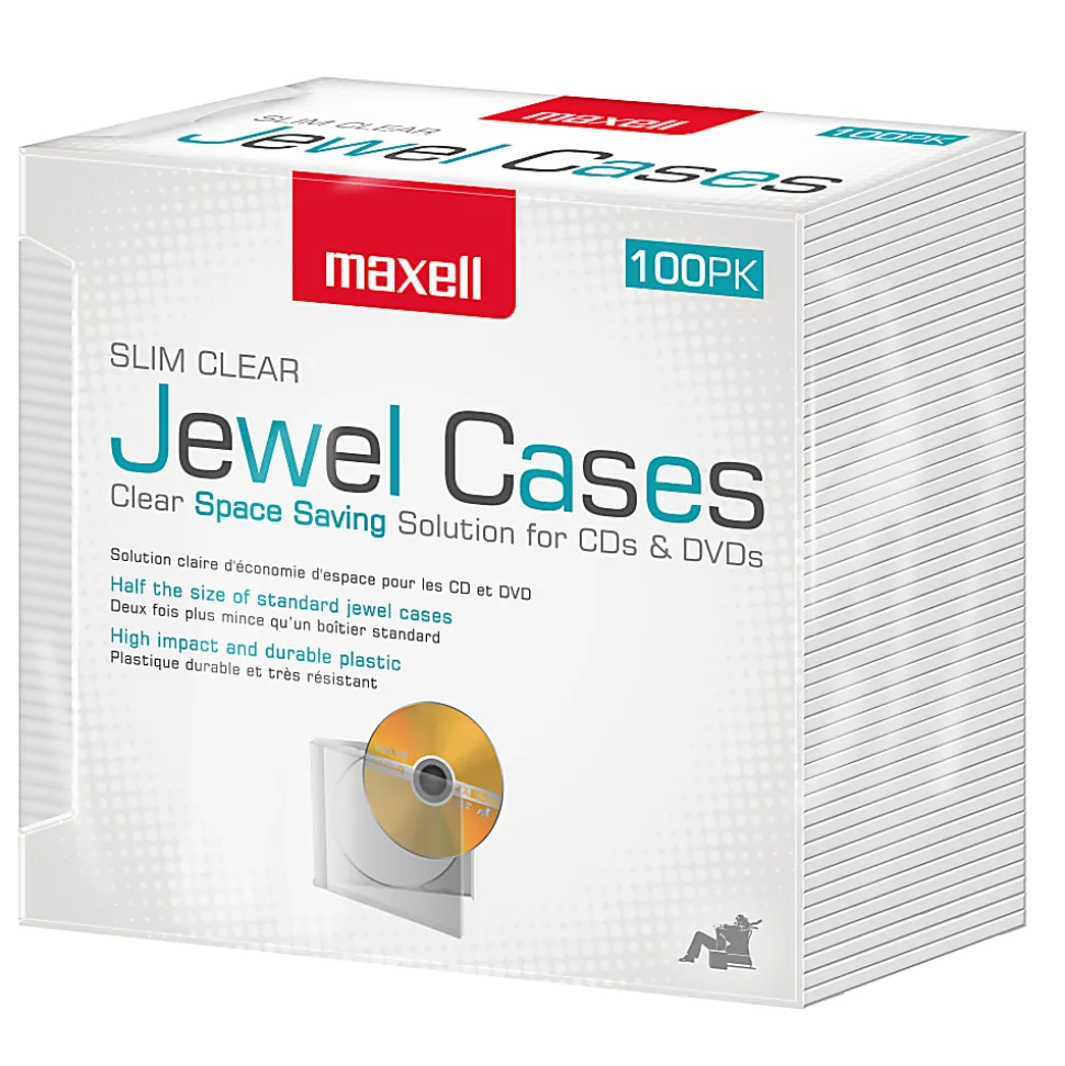 Maxell® Slim Jewel Cases, Clear, Pack Of 100