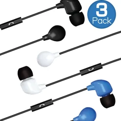 Maxell Trilogy Wired Earbuds, Black, Pack Of 3 Pairs, MAX199688