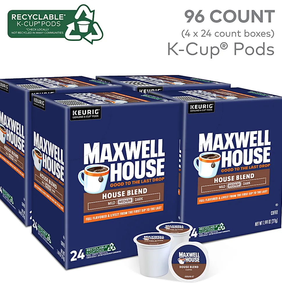 Maxwell House House Blend Coffee Keurig Single Serve K-Cup Pods, 24 Pods Per Pack, Case Of 4 Packs