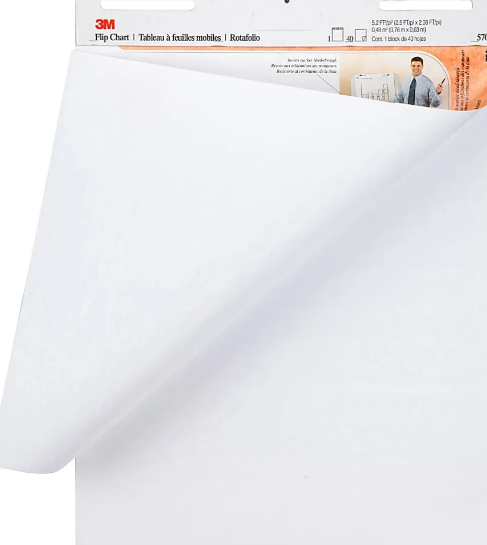 3M™ Bleed-Resistant Flip Charts, 25" x 30", White, 40 Sheets Per Pad, Pack Of 2 Pads