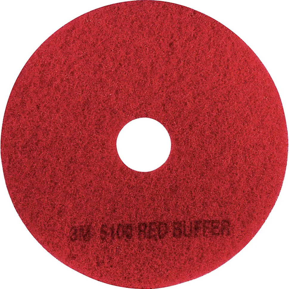 3M™ 5100 Buffer Floor Pads, 17" Diameter, Red, Box Of 5