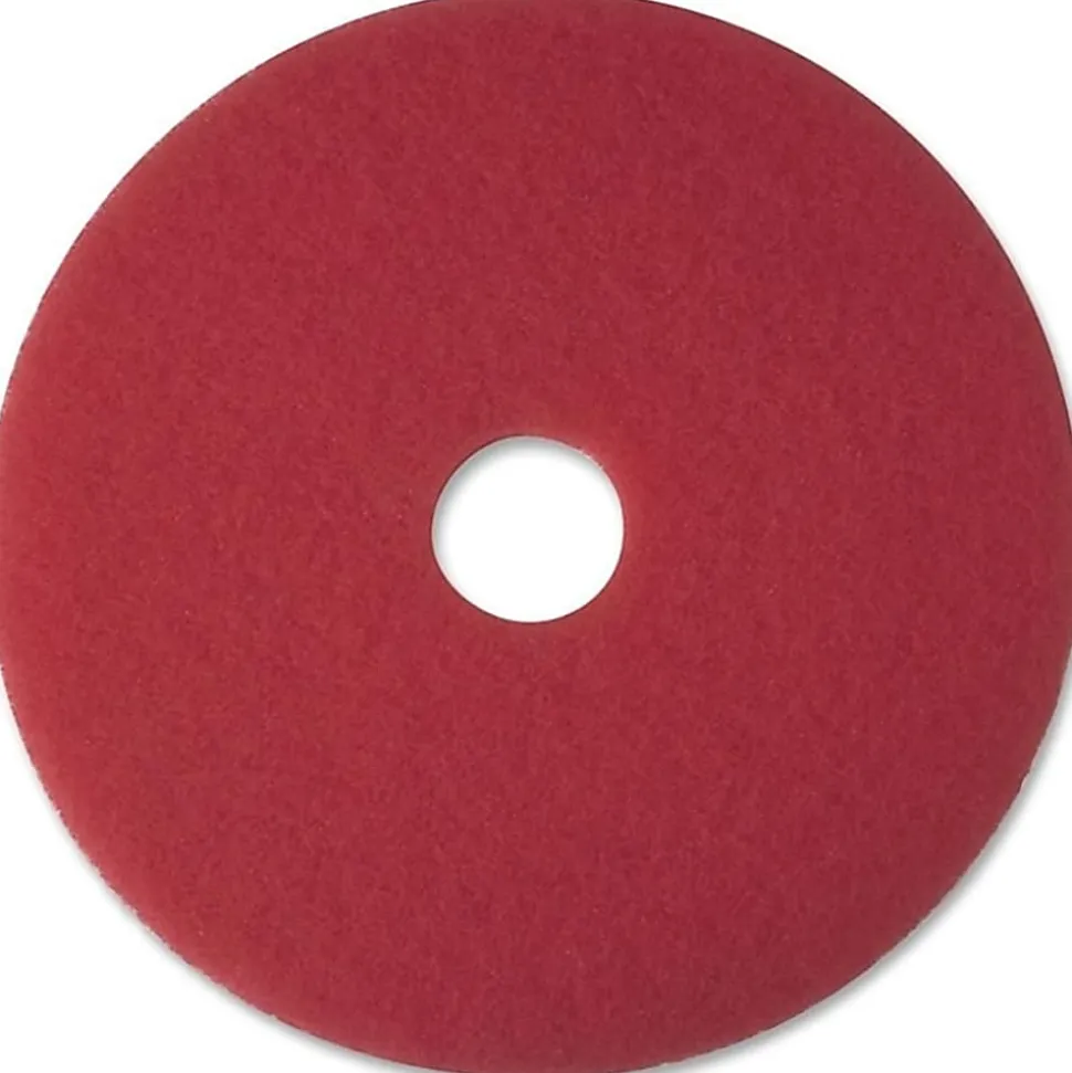 3M™ 5100 Buffer Floor Pads, 17" Diameter, Red, Box Of 5