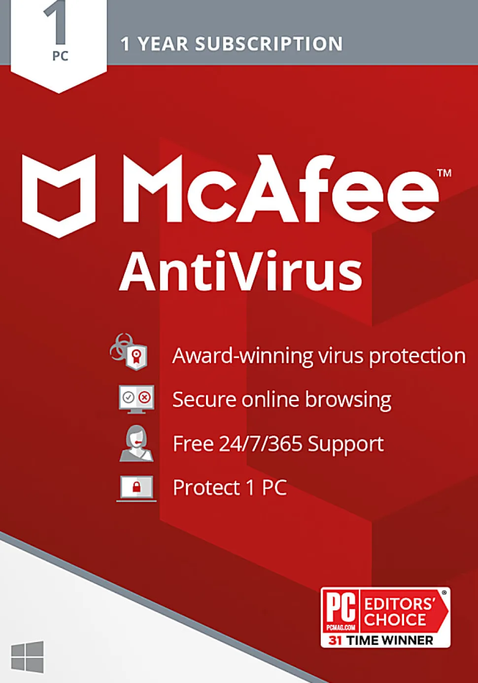 McAfee® AntiVirus, For 1 PC, Antivirus Internet Security Software, 1-Year Subscription, Product Key