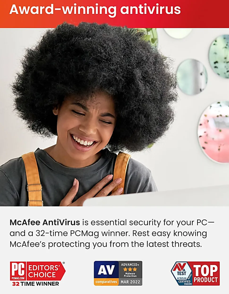 McAfee® AntiVirus Internet Security Software, For One PC, 1-Year Subscription, Windows®, Product Key