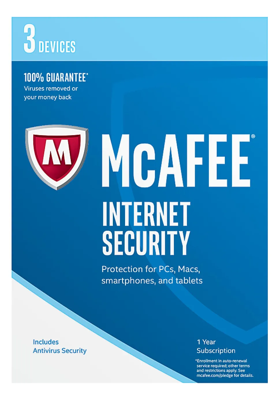 McAfee® Internet Security 2017, AntiVirus Software, 1-Year Subscription, For 3 PC And Apple® Mac® Devices, Product Key Card?