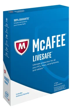 McAfee® LiveSafe™ AntiVirus Software, For PC, Apple® Mac®, iOS or Android, 5 Devices, 1-Year Subscription, eCard