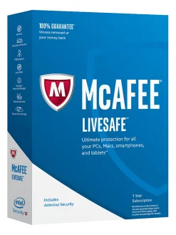 McAfee® LiveSafe™ AntiVirus Software, For PC, Apple® Mac®, iOS or Android, 5 Devices, 1-Year Subscription, eCard