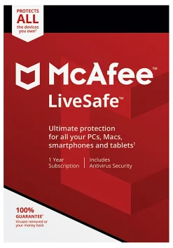 McAfee® LiveSafe™ AntiVirus Software, Unlimited Devices, For PC And Apple® Mac®, Android and iOS, Product Key Card