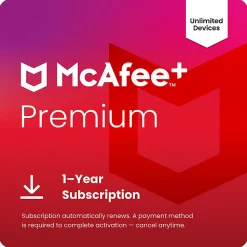 McAfee+ Premium Individual Unlimited Devices 2026, 1-Year Subscription with Auto-Renewal, Digital Download