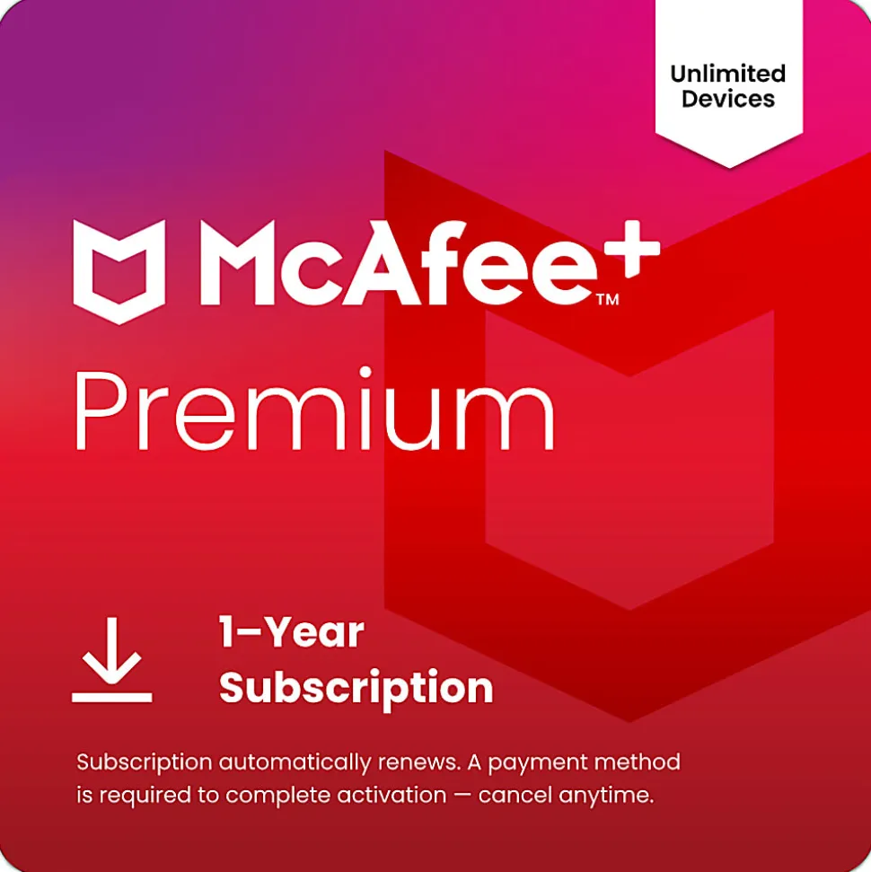 McAfee+ Premium Individual Unlimited Devices 2026, 1-Year Subscription with Auto-Renewal, Digital Download