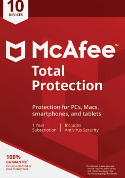 McAfee® Total Protection AntiVirus Software, For PC, Apple® Mac®, iOS, or Android, 10 Devices, 1-year subscription, eCard