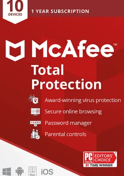McAfee® Total Protection, For 10 Devices, Antivirus Security Software, 1-Year Subscription, Product Key