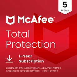 McAfee Total Protection (Windows, macOS, Android, iOS, ChromeOS) 2026, 5 Device, 1-Year Subscription with Auto-Renewal, Digital Download