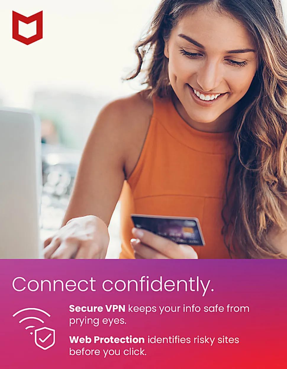 McAfee® Total Protection with VPN, 10 Devices, Antivirus Software, 1-Year Subscription, Product Key