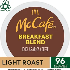 McCafe® Breakfast Blend Coffee, K-Cups, Box Of 24 Pods, Case Of 4 Boxes