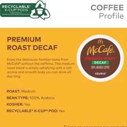 McCafe K-Cup, Pod Coffee - Medium - K-Cup, Pod - Premium Roast Decaf - Kosher - Decaffeinated - 48 / Pack